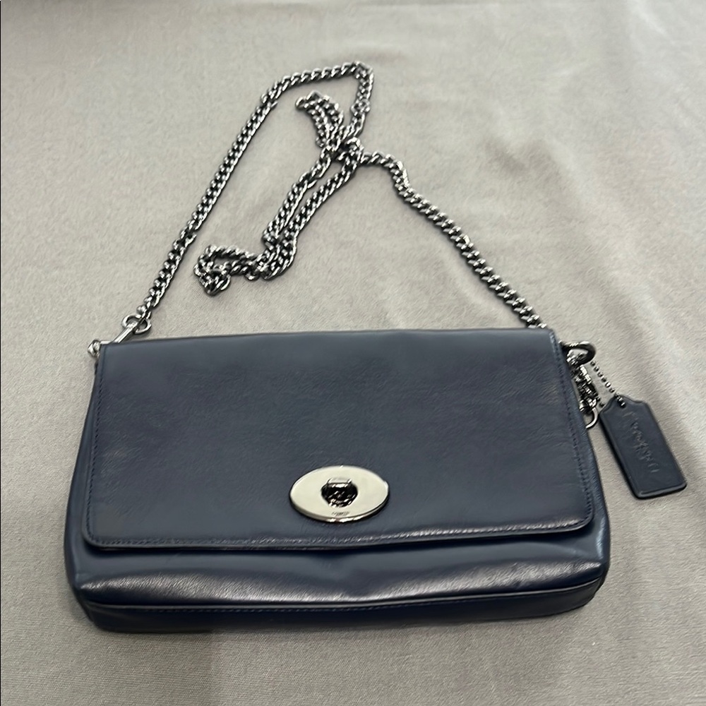 Coach Navy Leather Shoulder Bag